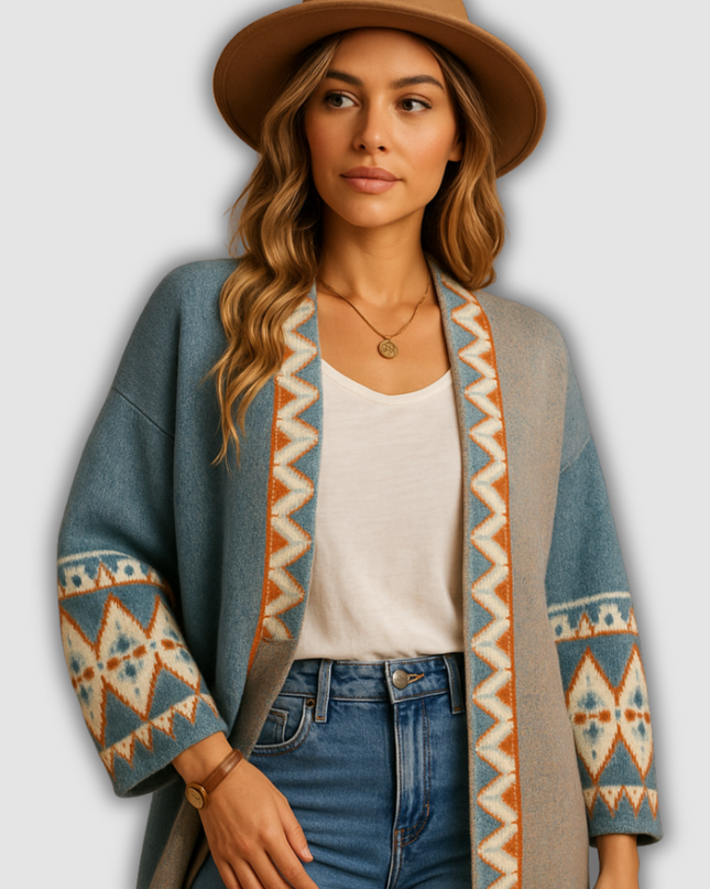Yara - Bohemian Damenstrickjacke mit Jacquardmuster