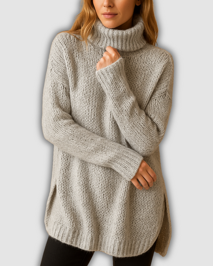 Celestia - Langer gestrickter Pullover mit Print für Damen