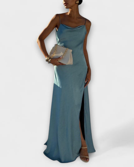 Susi - Schickes Satin-Maxikleid mit hohem Schlitz