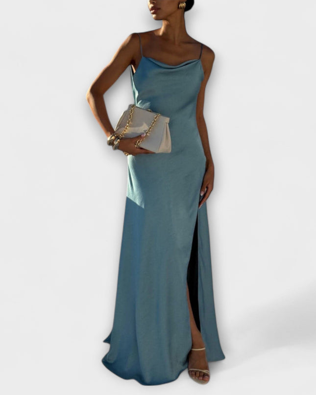 Susi - Schickes Satin-Maxikleid mit hohem Schlitz