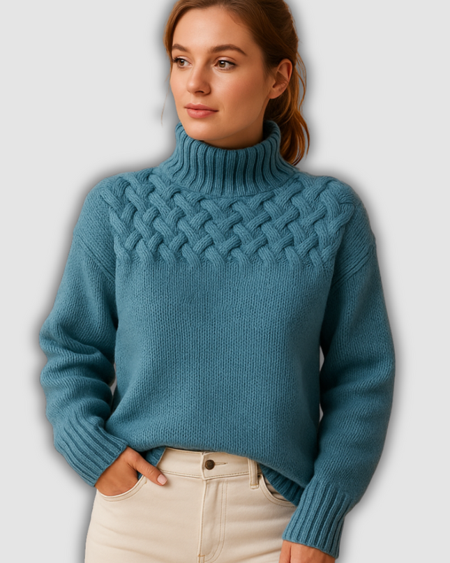 Zuri - Langer gestrickter Pullover mit Rollkragen für Damen
