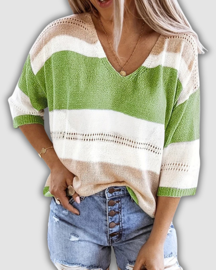 Valeska - Gestreifter Pullover mit V-Ausschnitt