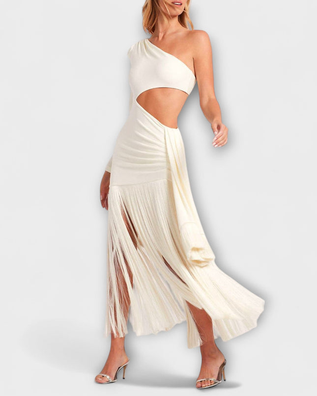 Erna - Auffälliges Cutout-Fransen-Maxi-Kleid