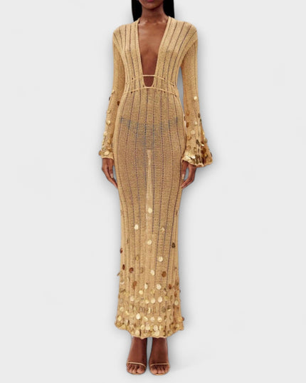 Lea - Gold Strick Maxi Kleid von Dolly