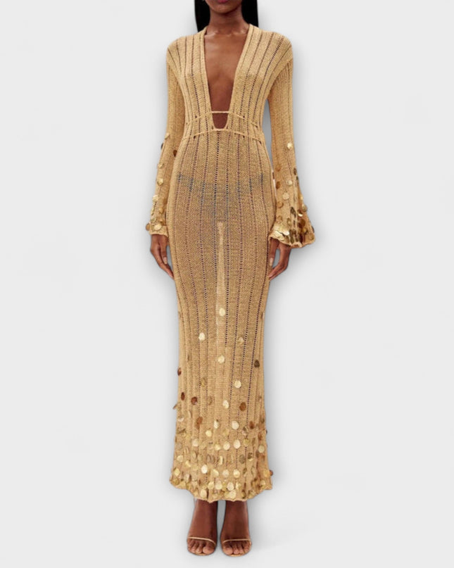 Lea - Gold Strick Maxi Kleid von Dolly