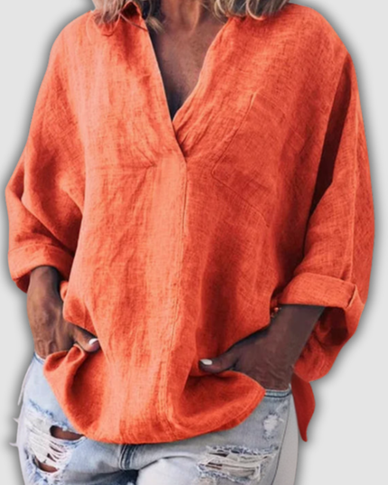 Hildrun - Bequemes Langarmshirt mit V-Ausschnitt