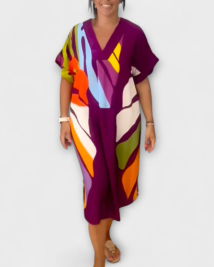 Carola - Lässiges Kleid mit Bunter Blätterdruck