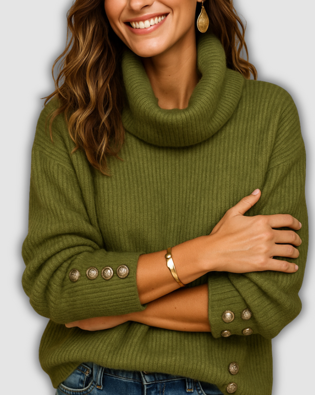 Briony -Gestrickter Rollkragenpullover mit Knopfdetail für Damen