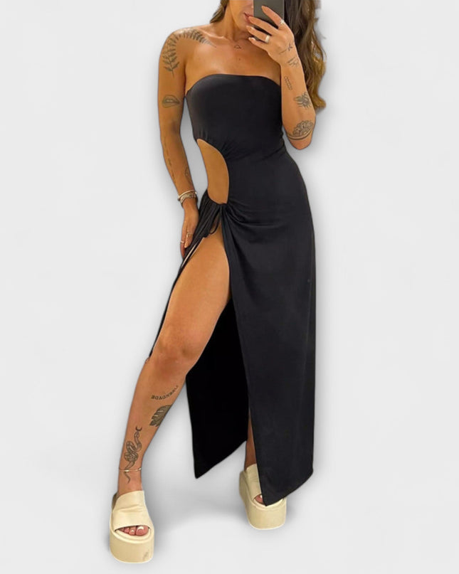 Dorle - Bandeau-Tie Bodysuit-Kleid mit Seitenschlitzen
