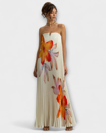 Nadine - Sweetheart Maxi Kleid in Orange Floral