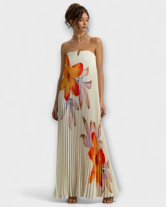 Nadine - Sweetheart Maxi Kleid in Orange Floral
