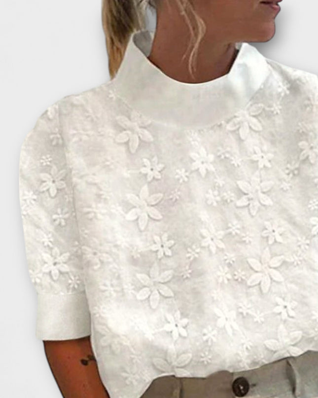 Joanna - Bluse mit besticktem schlichtem Stehkragen