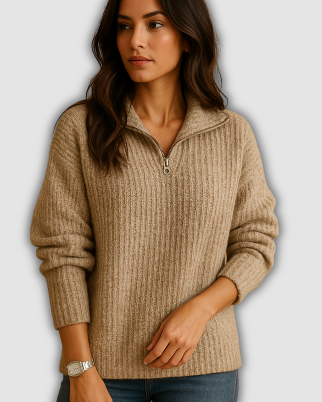 Xenia - Schicker Damenpullover mit halbem Reißverschluss