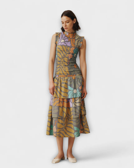 Annalena - Mehrfarbiges Botanisches Midi Kleid