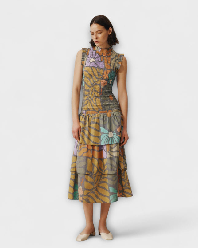 Annalena - Mehrfarbiges Botanisches Midi Kleid