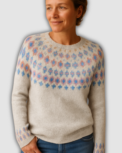 Halia - Damenpullover aus Wolle mit einzigartigem Print