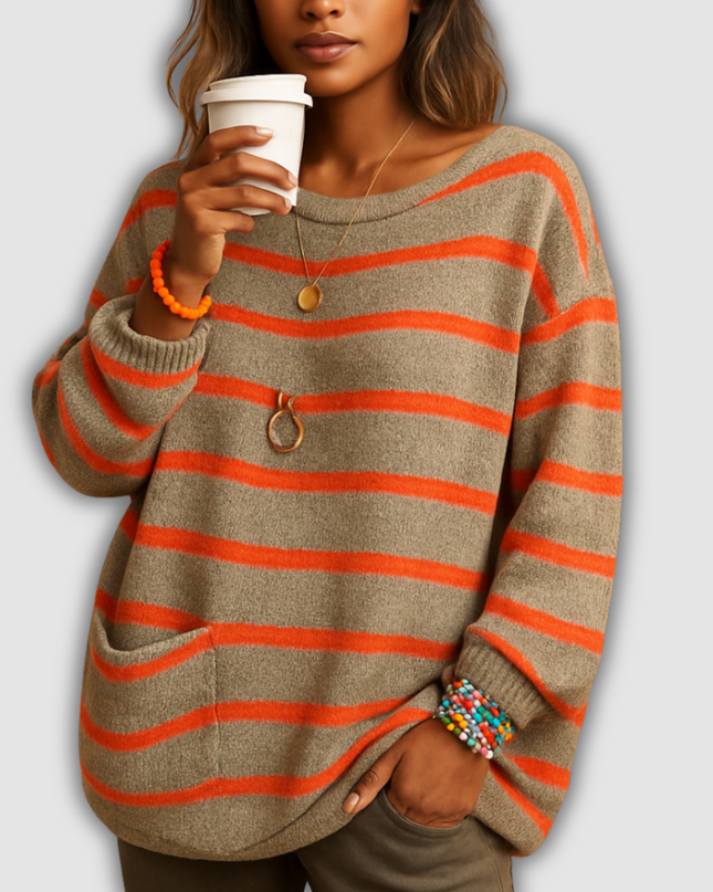 Alina - Gestreifter Damenstrickpullover mit Rundhalsausschnitt