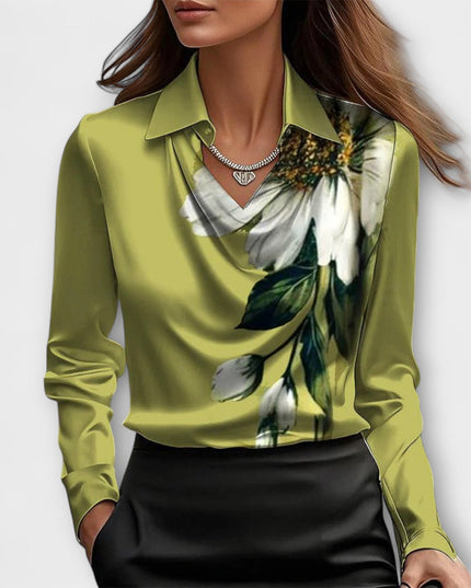 Martha - Glänzende Bluse mit gerafftem Kragen