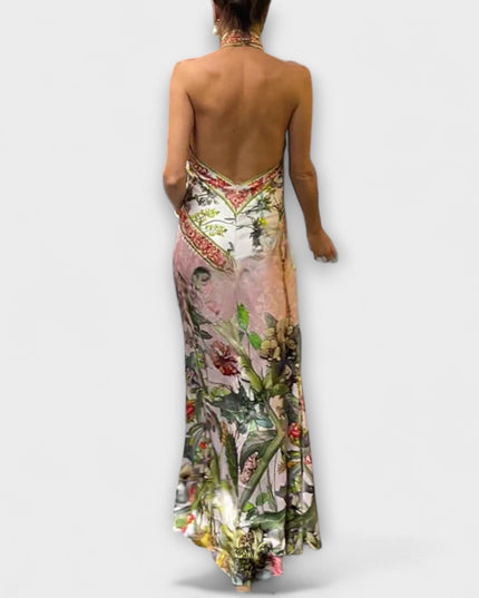 Ruth - Blumenmuster Ärmelloses Offenes Rücken Maxikleid