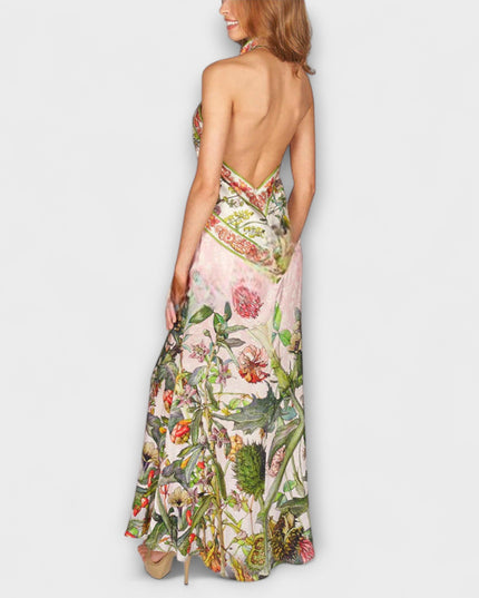 Ruth - Blumenmuster Ärmelloses Offenes Rücken Maxikleid