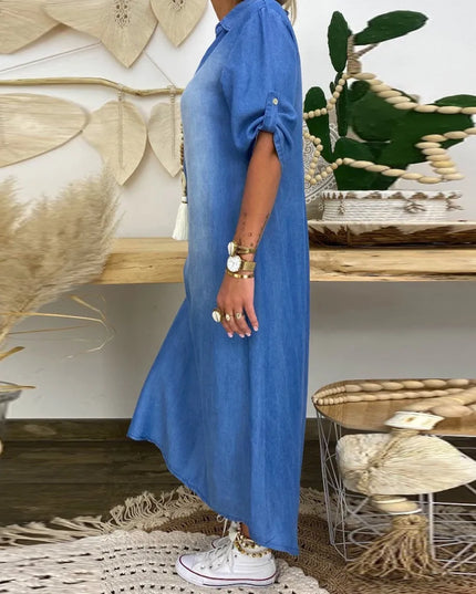 Luna - Langes Kleid im Jeans-Look mit Seitenschlitz