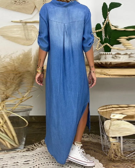 Luna - Langes Kleid im Jeans-Look mit Seitenschlitz