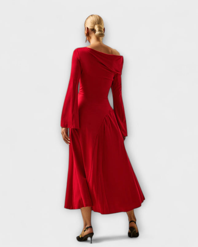 Amelie - Off-Shoulder Midi-Kleid mit gerafften Ballärmeln