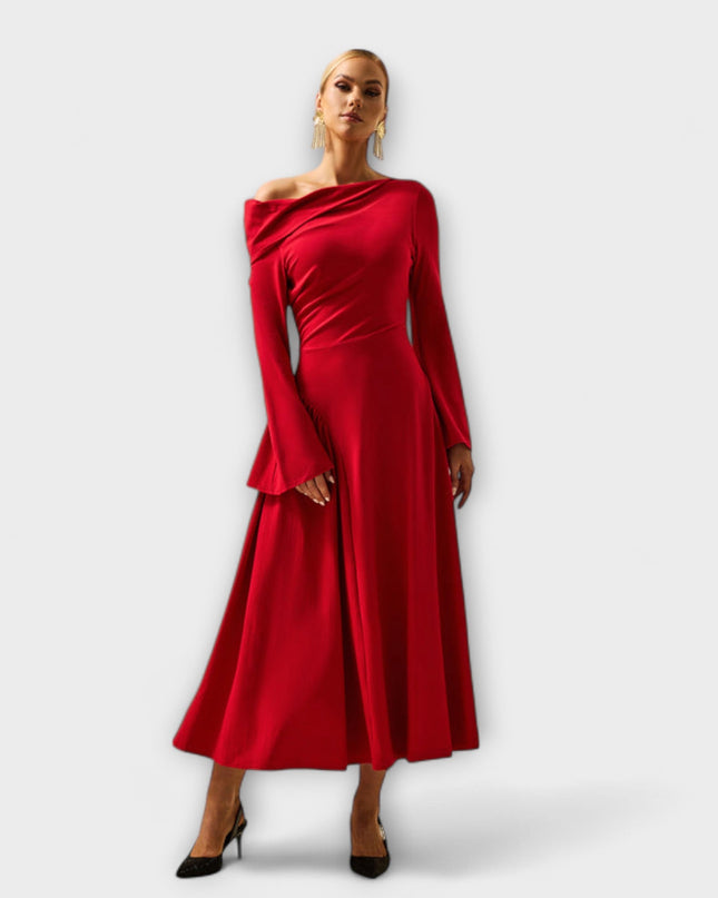 Amelie - Off-Shoulder Midi-Kleid mit gerafften Ballärmeln