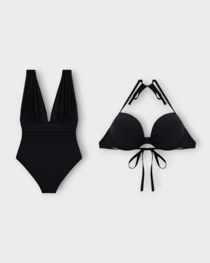 Carolina - Formender Badeanzug mit tiefem Ausschnitt & verstellbarem Halter