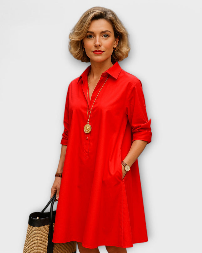 Ursel - Modernes Hemdkleid mit Kragen und Dreiviertel-Ärmeln
