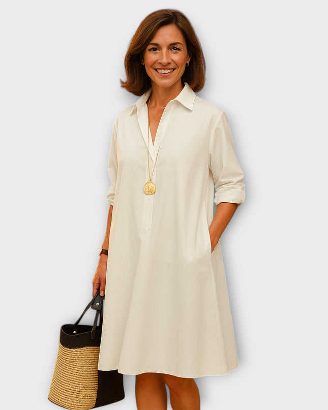 Ursel - Modernes Hemdkleid mit Kragen und Dreiviertel-Ärmeln