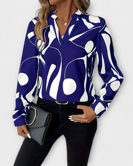 Elegante langärmelige Bluse mit spitzem Ausschnitt