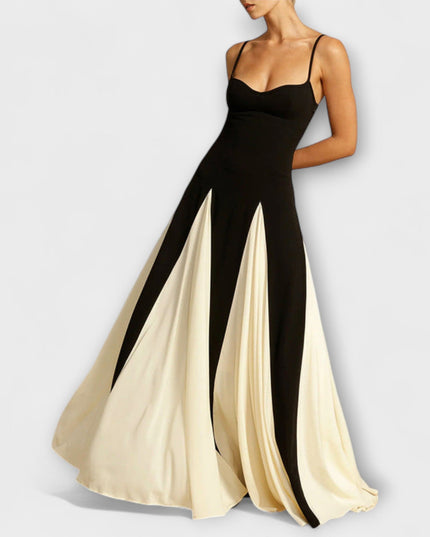 Mona - Klassische Eleganz A-Linie Maxi Kleid mit Tüllpaneelen