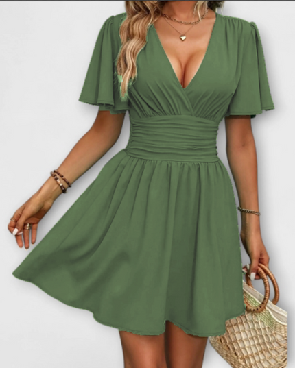 Ricarda - Kleid mit geraffter Taille und V-Ausschnitt