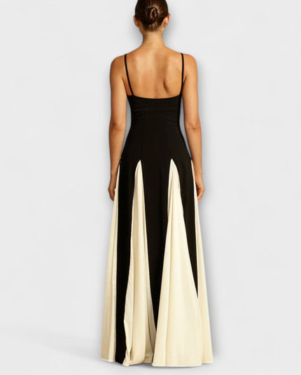 Mona - Klassische Eleganz A-Linie Maxi Kleid mit Tüllpaneelen