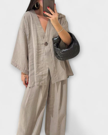 Roswitha – Lässiges V-Ausschnitt-Set mit Hose