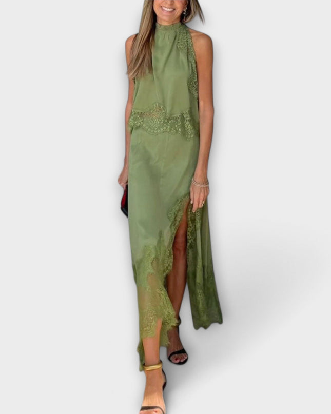 Fredrika – Satin-Set mit Spitzenakzenten und plissiertem Ausschnitt