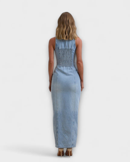 Helga - Mid Wash Denim Maxikleid