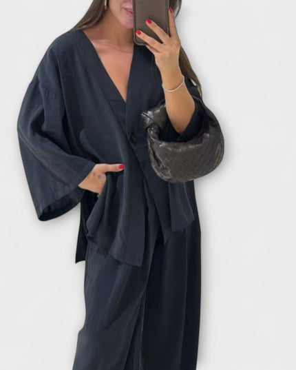 Roswitha – Lässiges V-Ausschnitt-Set mit Hose