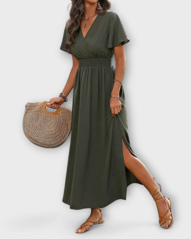Carline - Elegantes Boho Kleid mit V-Ausschnitt und langen Ärmeln