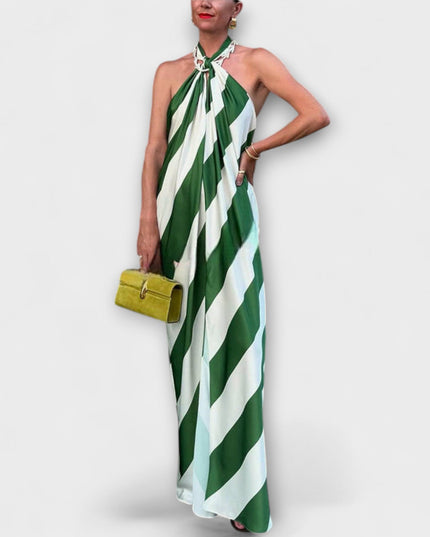 Antje - Streifenmuster Halter Rückenfreies Maxikleid