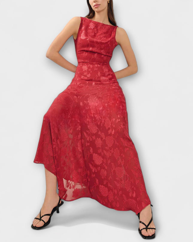 Samira - Elegantes Rückenfreies Schnür-Jacquard-Maxikleid