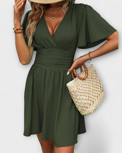 Ricarda - Kleid mit geraffter Taille und V-Ausschnitt