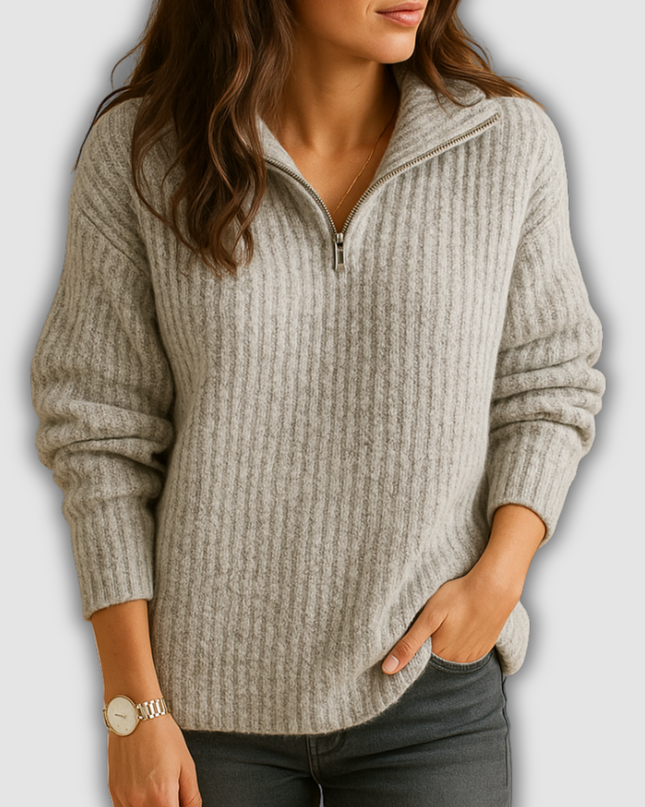 Xenia - Schicker Damenpullover mit halbem Reißverschluss