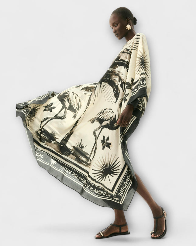 Susanne - Extra-großes Flamingo-Print Kaftan Maxikleid