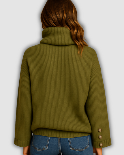 Briony -Gestrickter Rollkragenpullover mit Knopfdetail für Damen