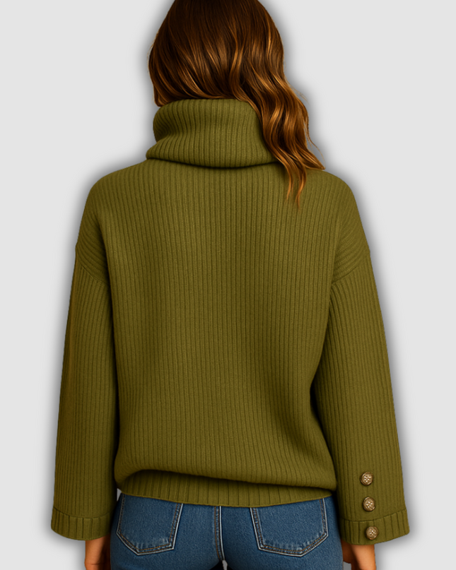 Briony -Gestrickter Rollkragenpullover mit Knopfdetail für Damen