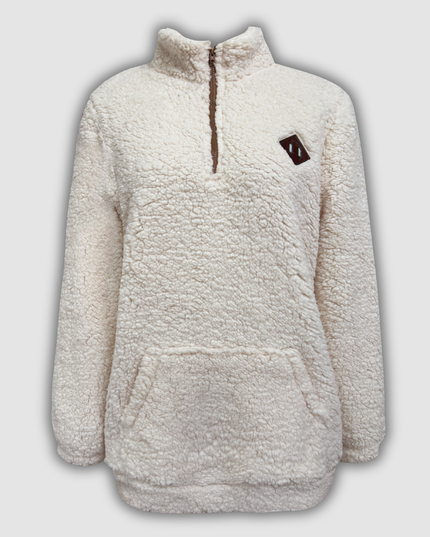 Leokadia - Pullover mit Viertel-Reißverschluss und Aufnähern
