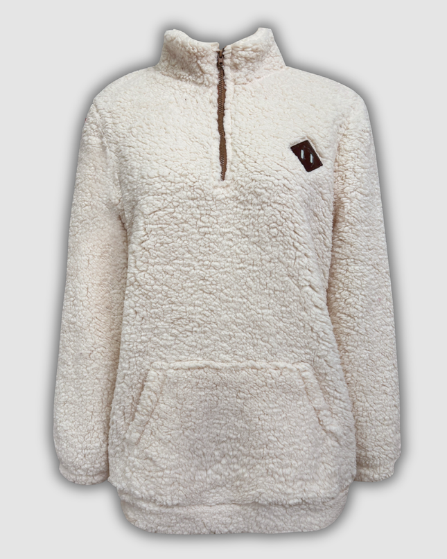 Leokadia - Pullover mit Viertel-Reißverschluss und Aufnähern