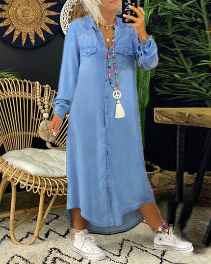 Herminia - Langärmliges Jeans Maxikleid